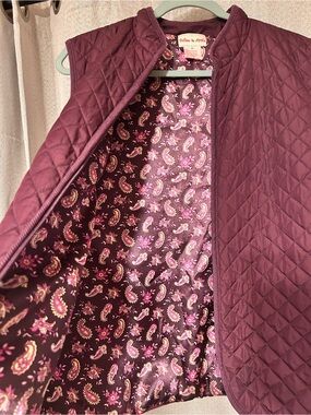 Toffee Apple Quilted Vest in Plum with Floral Lining Medium